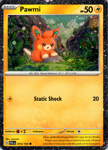 Pawmi (074/193) (Cosmo Foil) [Scarlet & Violet: Paldea Evolved] – Media  Reload